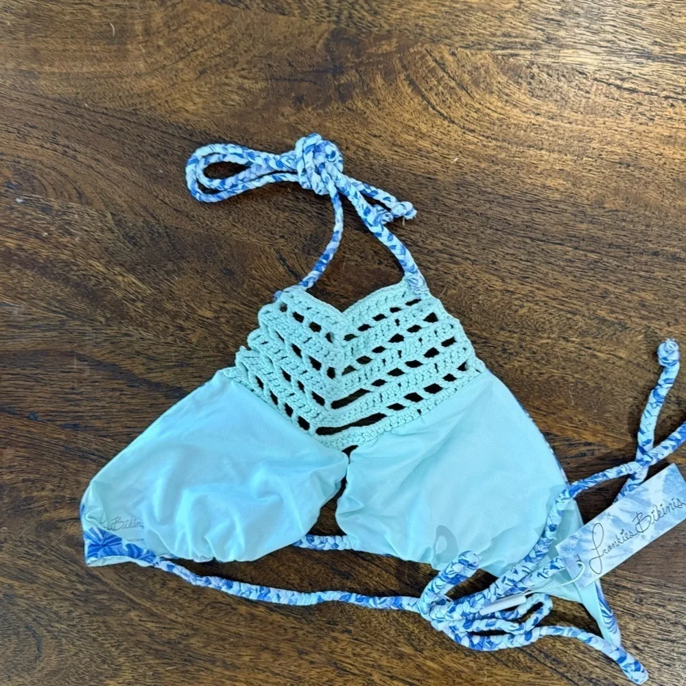 NWT Frankies Bikinis Mimi Floral Crochet Halter Bikini Top